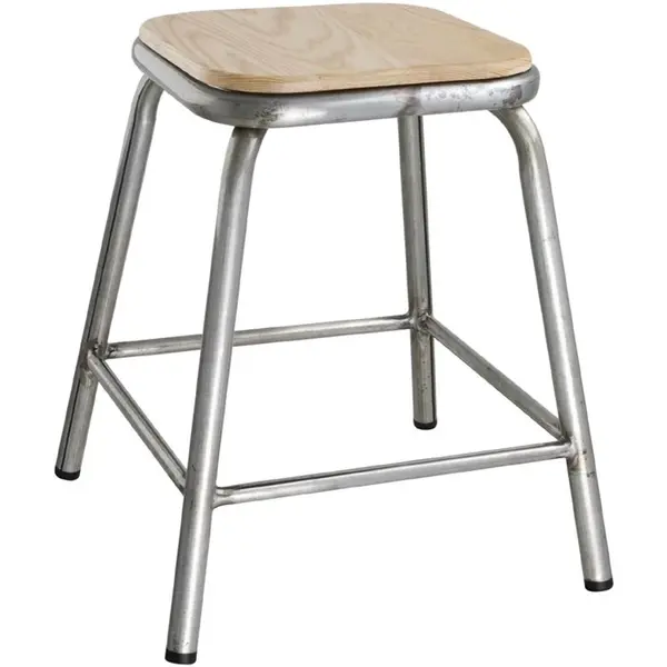 Krukken | CANTINA | Hout/Staal | Houtlook | Zilverkleurig Frame | Indoor | Stapelbaar | 4 Stuks | 385x385x470(h)mm