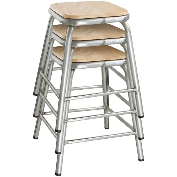 Krukken | CANTINA | Hout/Staal | Houtlook | Zilverkleurig Frame | Indoor | Stapelbaar | 4 Stuks | 385x385x470(h)mm