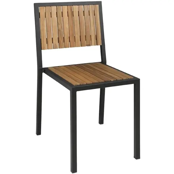 Stoelen | Hout/Staal | Hout (Acacia) | Zwart Frame | In-/Outdoor | Stapelbaar | 4 Stuks | 450x530x860(h)mm