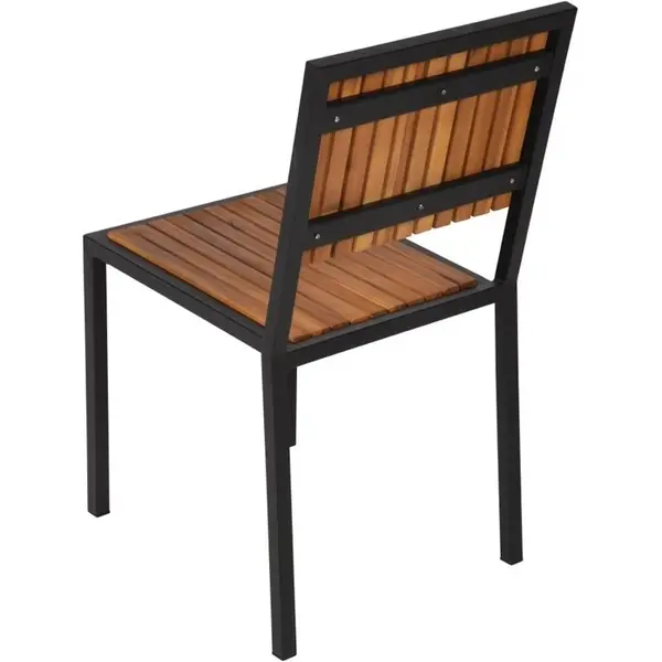 Stoelen | Hout/Staal | Hout (Acacia) | Zwart Frame | In-/Outdoor | Stapelbaar | 4 Stuks | 450x530x860(h)mm