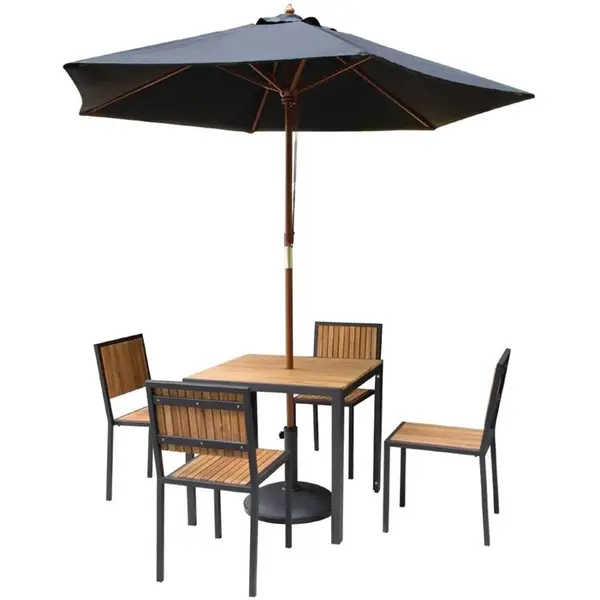 Stoelen | Hout/Staal | Hout (Acacia) | Zwart Frame | In-/Outdoor | Stapelbaar | 4 Stuks | 450x530x860(h)mm