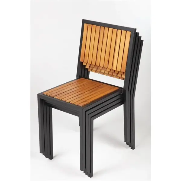 Stoelen | Hout/Staal | Hout (Acacia) | Zwart Frame | In-/Outdoor | Stapelbaar | 4 Stuks | 450x530x860(h)mm
