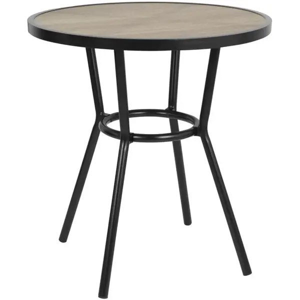 Tafel | MARSTON | Glas/Aluminium | Houtlook Blad | Zwart Frame | In-/Outdoor | Ø700x754(h)mm