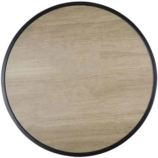 Tafel | MARSTON | Glas/Aluminium | Houtlook Blad | Zwart Frame | In-/Outdoor | Ø700x754(h)mm