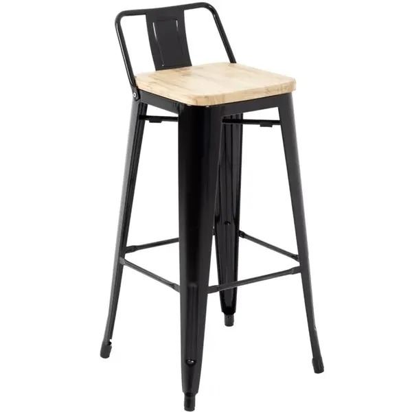 Barkrukken | BISTRO | Hout/Staal | Hout (Essen) | Zwart Frame | Indoor | 4 Stuks | 430x450x900(h)mm