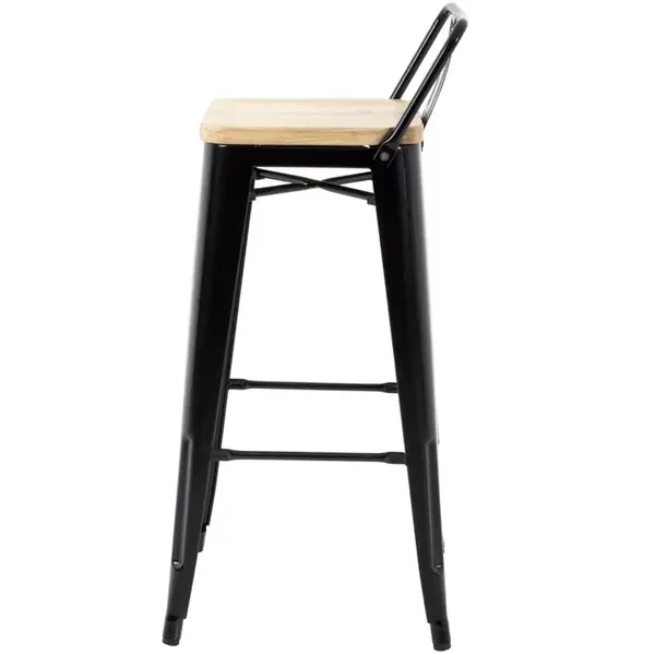 Barkrukken | BISTRO | Hout/Staal | Hout (Essen) | Zwart Frame | Indoor | 4 Stuks | 430x450x900(h)mm