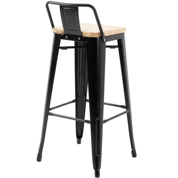 Barkrukken | BISTRO | Hout/Staal | Hout (Essen) | Zwart Frame | Indoor | 4 Stuks | 430x450x900(h)mm