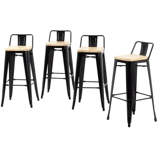 Barkrukken | BISTRO | Hout/Staal | Hout (Essen) | Zwart Frame | Indoor | 4 Stuks | 430x450x900(h)mm