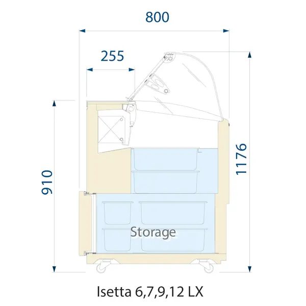 Schepijsvitrine | ISETTA | 372L | 6x 5L | -14°C/-16°C | Statisch | Gekoelde Reserve | Wielen | 1184x800x1176(h)mm