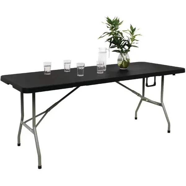 Inklapbare Buffettafel | Kunststof/Staal | Zwart Blad | Grijs Frame | In-/Outdoor | 1836x760x738(h)mm