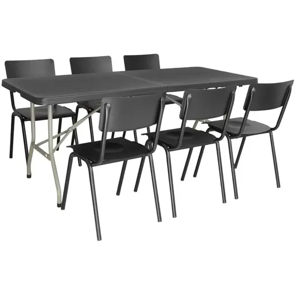 Inklapbare Buffettafel | Kunststof/Staal | Zwart Blad | Grijs Frame | In-/Outdoor | 1836x760x738(h)mm