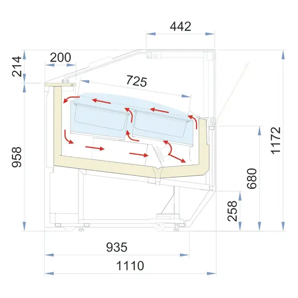 Schepijsvitrine | SUPER CAPRI | 685L | 12x 5L | -14°C/-20°C | Geforceerd | Kantelruit | Wielen | 1187x1110x1175(h)mm