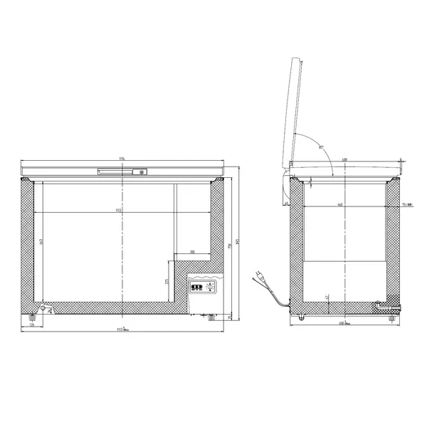 Vrieskist | Wit/RVS | 302L | -18°C | Statisch | Kanteldeksel | Wielen | 1116x644x845(h)mm