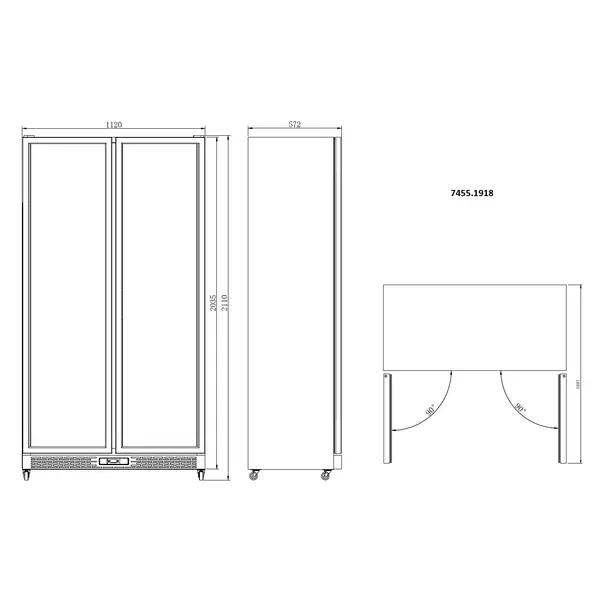 Koelkast | NAP | 850L | Zwart | +2°C/+10°C | Geforceerd | Draaideuren | 1120x610x2100(h)mm
