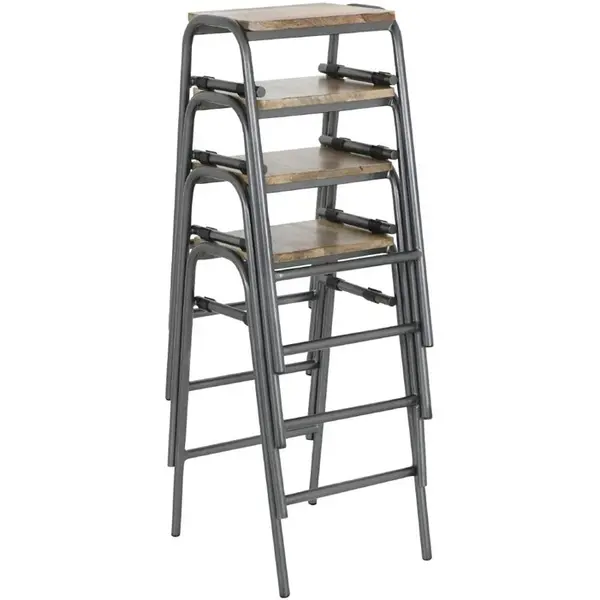 Krukken | CANTINA | Hout/Staal | Hout (Mango) | Donkergrijs Frame | Indoor | Stapelbaar | 4 Stuks | 650(h)mm