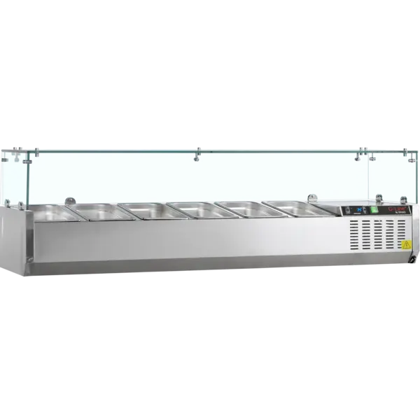 Pizzawerkbank + Opzetkoelvitrine | 400L | 3 Deuren (1/1 GN) | Boven 6x 1/4 GN | +2°C/+10°C | Statisch + Ventilator | 1365x700x1011/1459(h)mm