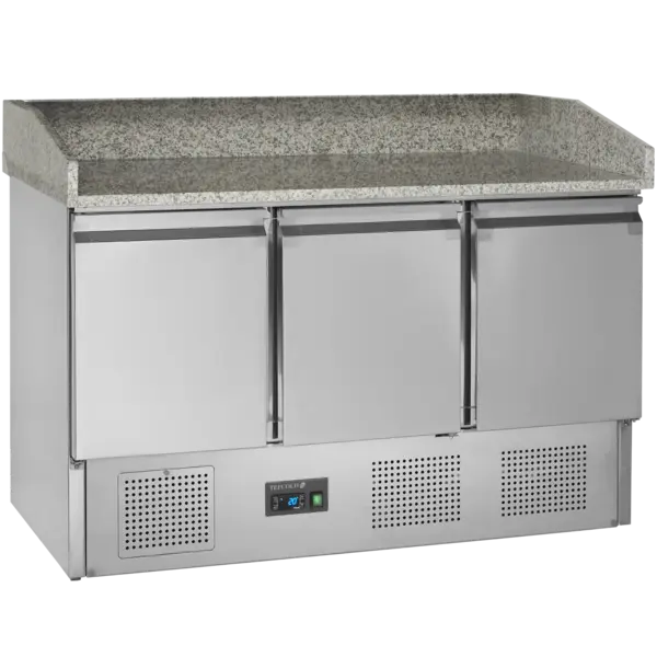 Pizzawerkbank + Opzetkoelvitrine | 400L | 3 Deuren (1/1 GN) | Boven 6x 1/4 GN | +2°C/+10°C | Statisch + Ventilator | 1365x700x1011/1459(h)mm