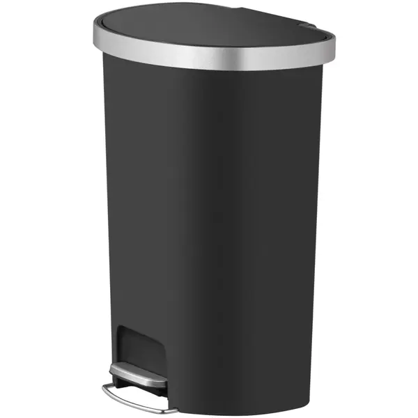 Pedaalemmer | HANA | Kunststof/RVS | Zwart | 55L | Klapdeksel | Wielen | 464x347x650(h)mm