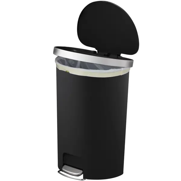 Pedaalemmer | HANA | Kunststof/RVS | Zwart | 55L | Klapdeksel | Wielen | 464x347x650(h)mm