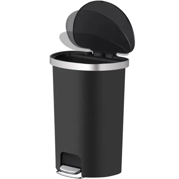 Pedaalemmer | HANA | Kunststof/RVS | Zwart | 55L | Klapdeksel | Wielen | 464x347x650(h)mm