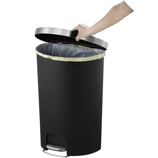 Pedaalemmer | HANA | Kunststof/RVS | Zwart | 55L | Klapdeksel | Wielen | 464x347x650(h)mm