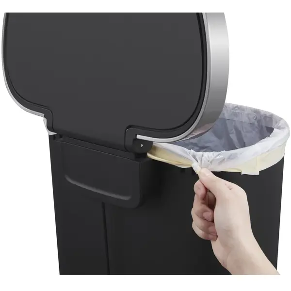 Pedaalemmer | HANA | Kunststof/RVS | Zwart | 55L | Klapdeksel | Wielen | 464x347x650(h)mm