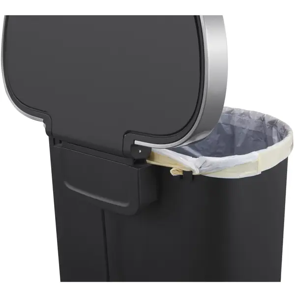 Pedaalemmer | HANA | Kunststof/RVS | Zwart | 55L | Klapdeksel | Wielen | 464x347x650(h)mm