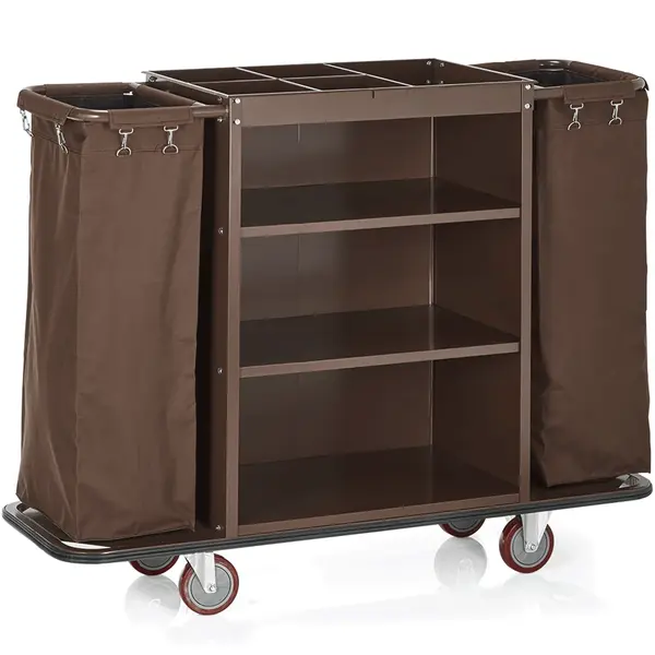 Huishoudwagen | Staal/Hout | 3 Niveaus | Incl. Waszakken | Wielen (Geremd) | 1400x470x1080(h)mm