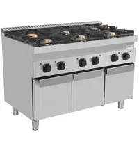 UNNI-COOKING Fornuis | 700 SERIE | Gas | 6 Branders (4x 6.5kW, 2x 9kW) | Waakvlam | 3 Neutrale Vakken | 1200x700x800/900(h)mm