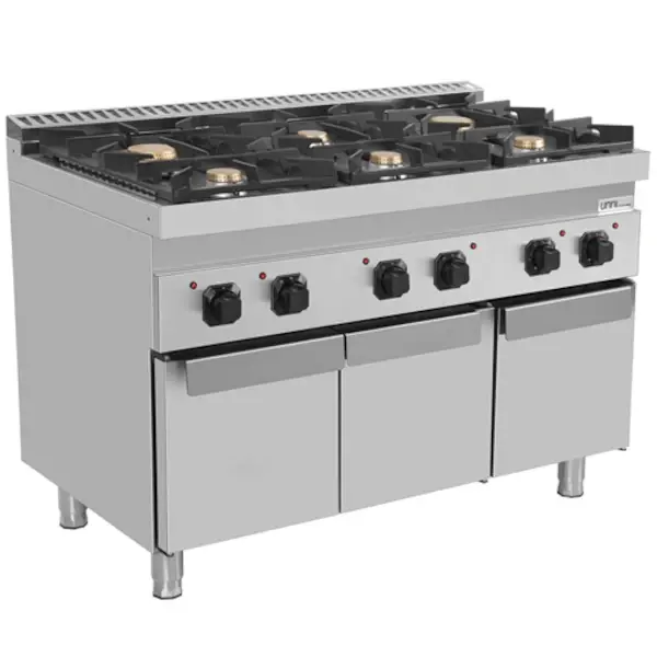 Fornuis | 700 SERIE | Gas | 6 Branders (4x 6.5kW, 2x 9kW) | Waakvlam | 3 Neutrale Vakken | 1200x700x800/900(h)mm