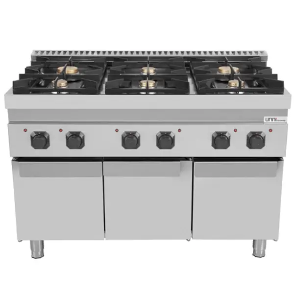 Fornuis | 700 SERIE | Gas | 6 Branders (4x 6.5kW, 2x 9kW) | Waakvlam | 3 Neutrale Vakken | 1200x700x800/900(h)mm