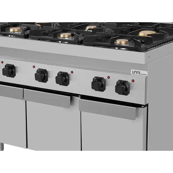 Fornuis | 700 SERIE | Gas | 6 Branders (4x 6.5kW, 2x 9kW) | Waakvlam | 3 Neutrale Vakken | 1200x700x800/900(h)mm