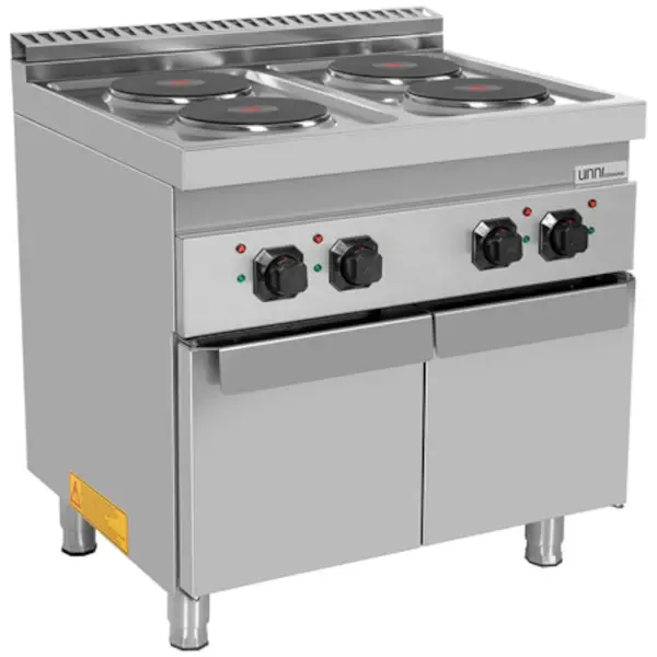 Fornuis | 700 SERIE | Elektrisch | 4 Kookpunten (Ø220) | 10.4kW (400V) | 2 Neutrale Vakken | 800x700x850(h)mm