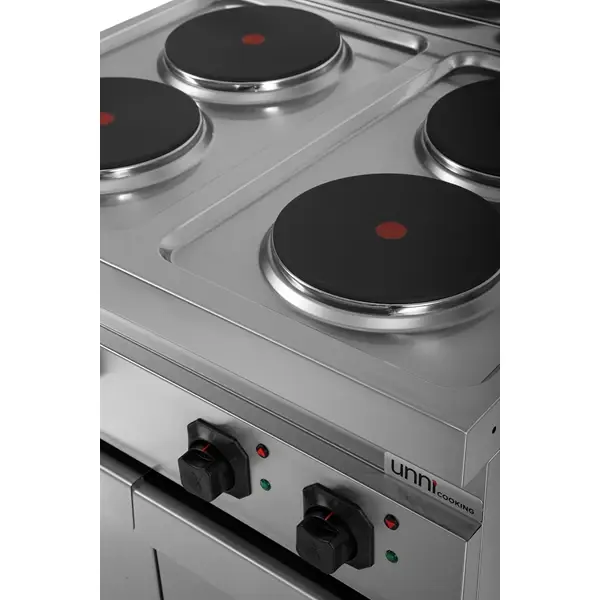 Fornuis | 700 SERIE | Elektrisch | 4 Kookpunten (Ø220) | 10.4kW (400V) | 2 Neutrale Vakken | 800x700x850(h)mm