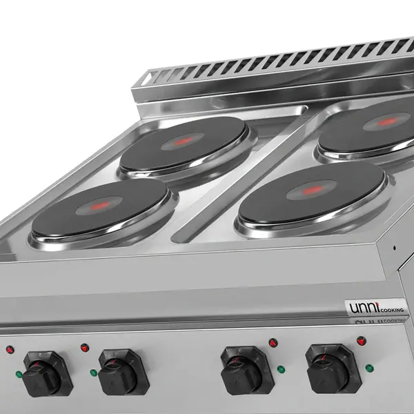 Fornuis | 700 SERIE | Elektrisch | 4 Kookpunten (Ø220) | 10.4kW (400V) | 2 Neutrale Vakken | 800x700x850(h)mm