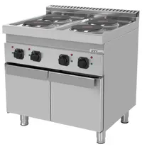 UNNI-COOKING Fornuis | 700 SERIE | Elektrisch | 4 Kookpunten (Ø220) | 10.4kW (400V) | 2 Neutrale Vakken | 800x700x850(h)mm
