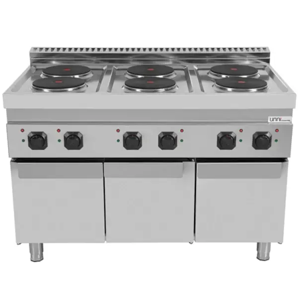 Fornuis | 700 SERIE | Elektrisch | 6 Kookpunten (Ø220) | 15.6kW (400V) | 3 Neutrale Vakken | 1200x700x850(h)mm