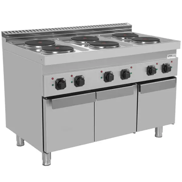 Fornuis | 700 SERIE | Elektrisch | 6 Kookpunten (Ø220) | 15.6kW (400V) | 3 Neutrale Vakken | 1200x700x850(h)mm