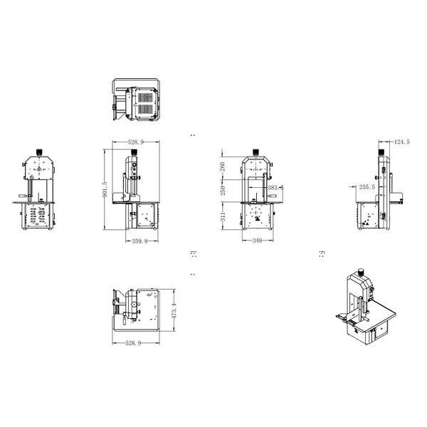 Beenderzaag | RVS | Werkoppervlak 529x473 | Zaaglengte 1650 | Werkhoogte 311 | 0.75kW (230V) | 529x478x902(h)mm