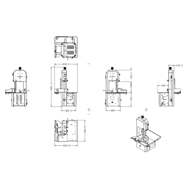 Beenderzaag | RVS | Werkoppervlak 637x587 | Zaaglengte 2100 | Werkhoogte 391 | 1.5kW (230V) | 657x607x1152(h)mm