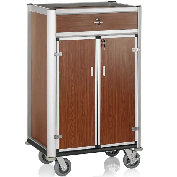 Minibar Bijvulwagen | Aluminium/Hout | 3 Niveaus | Wielen (Geremd) | 850x600x1350()mm