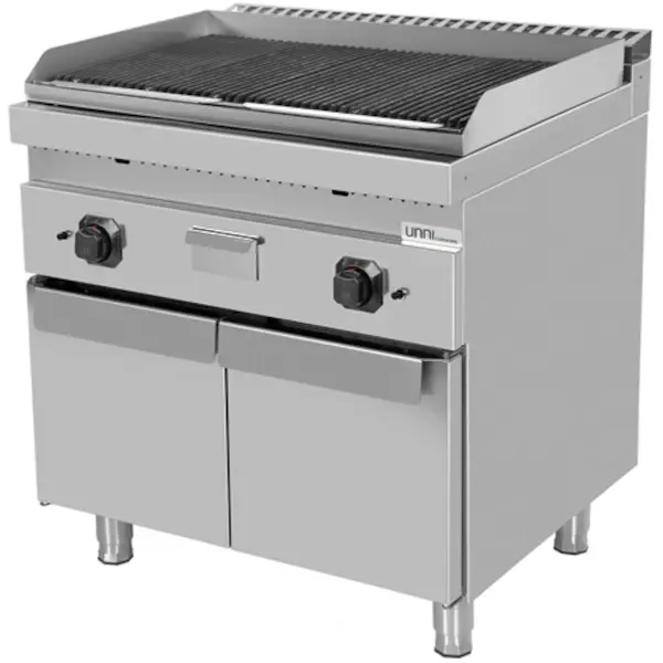 Lavasteengrill | 700 SERIE | Gas | Oppervlak 740x510 (Gietijzer) | 18kW | Piëzo Ontsteking | 2 Neutrale Vakken | 800x700x850/900(h)mm