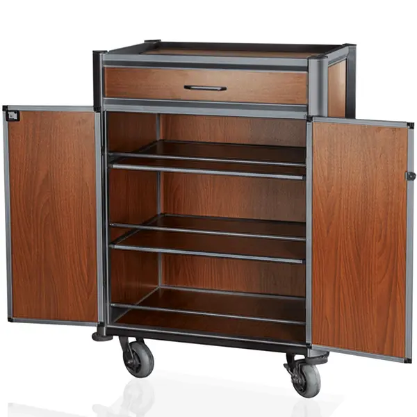 Minibar Bijvulwagen | Aluminium/Hout | 3 Niveaus | Wielen (Geremd) | 850x600x1350()mm