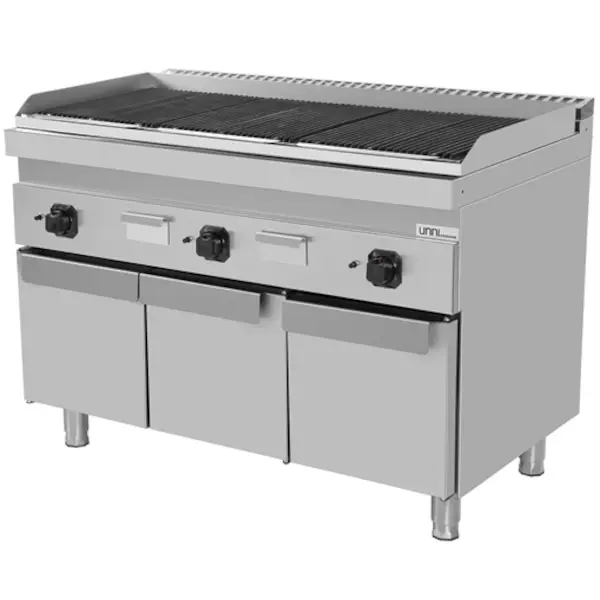 Lavasteengrill | 700 SERIE | Gas | Oppervlak Gietijzer | 27kW | Piëzo Ontsteking | 3 Neutrale Vakken | 1200x700x850/900(h)mm