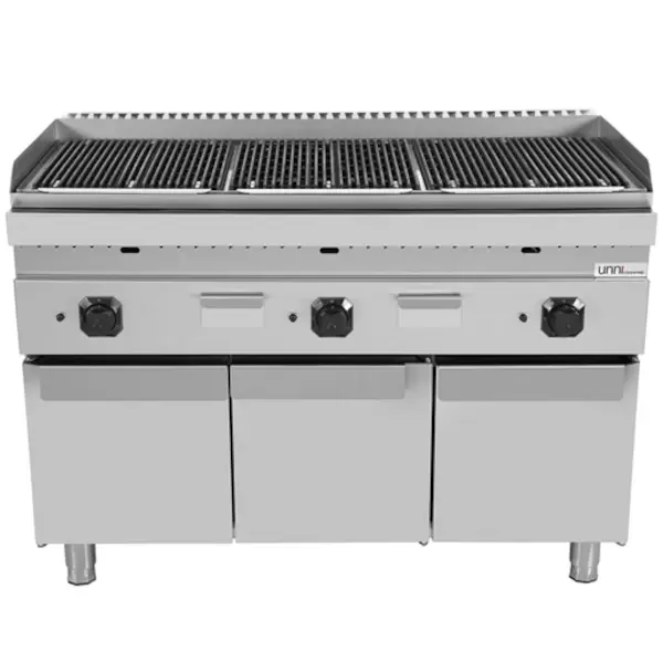 Lavasteengrill | 700 SERIE | Gas | Oppervlak Gietijzer | 27kW | Piëzo Ontsteking | 3 Neutrale Vakken | 1200x700x850/900(h)mm
