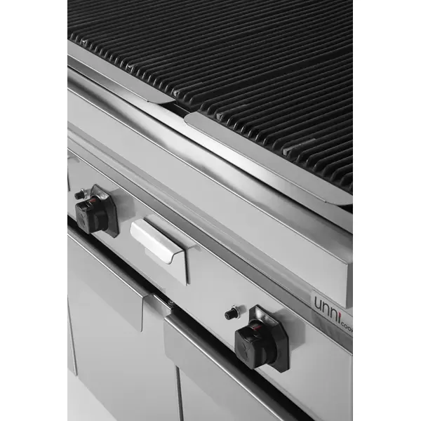 Lavasteengrill | 700 SERIE | Gas | Oppervlak Gietijzer | 27kW | Piëzo Ontsteking | 3 Neutrale Vakken | 1200x700x850/900(h)mm