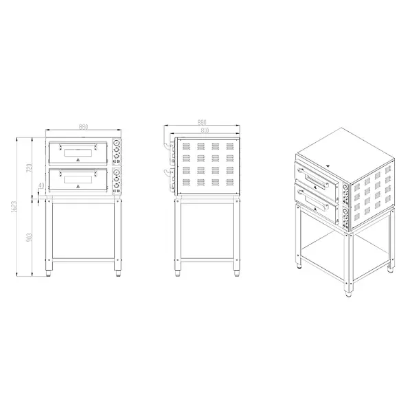Pizzaoven | Elektrisch | 4+4x Ø30cm | 20°C/350°C | 8.4kW (400V) | 880x810x720(h)mm