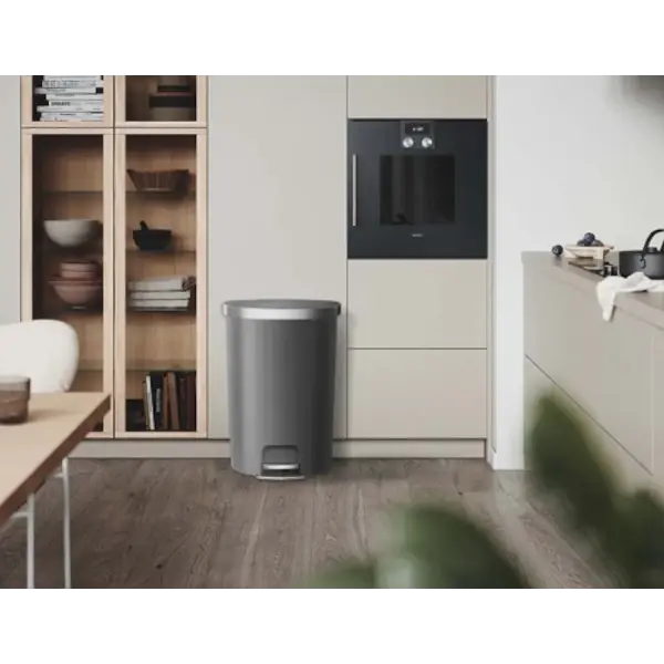 Pedaalemmer | HANA | Kunststof/RVS | Grijs | 55L | Klapdeksel | Wielen | 464x347x650(h)mm