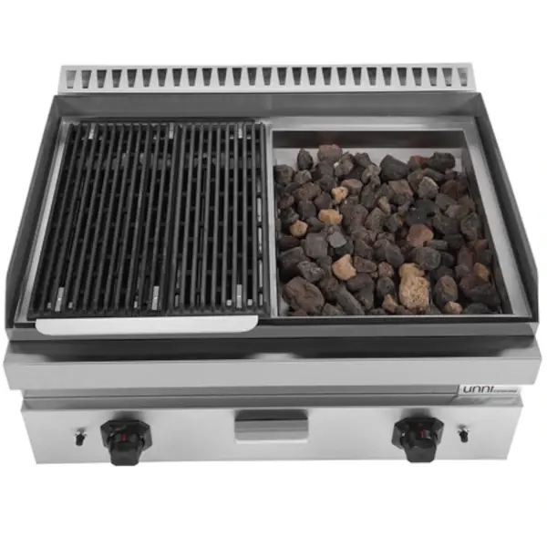 Lavasteengrill | 700 SERIE | Gas | Oppervlak 740x500 (Gietijzer) | 18kW | Piëzo Ontsteking | 800x700x300/350(h)mm