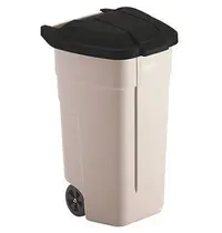 Luxus Rolcontainer | Kunststof | Beige/Zwart | 100L | Klapdeksel | Afvalscheiding | Wielen | 560x515x820(h)mm